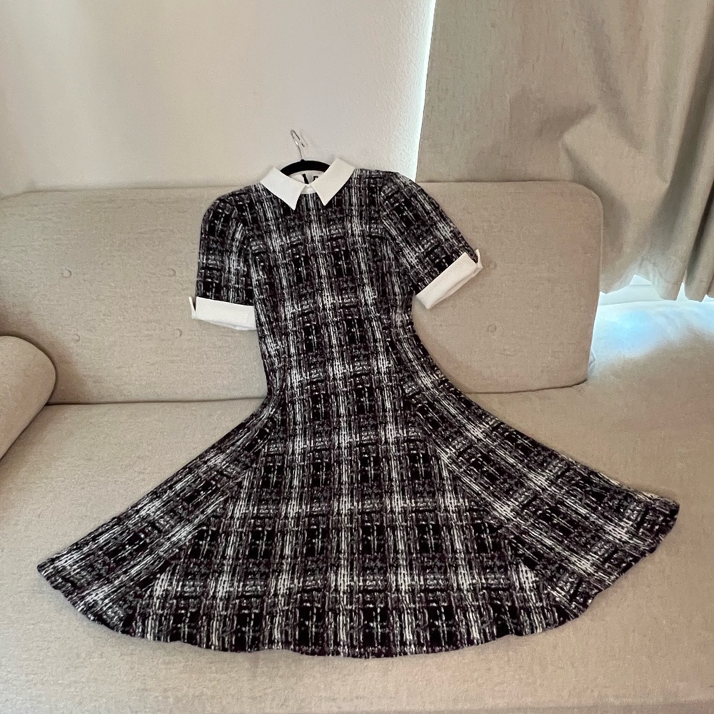 DKNY Black, white and purple plaid dress!